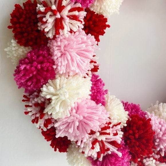 Handmade Pink Pom Pom Wreath - Picture 2 of 4